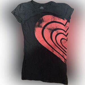 Black T-Shirt with Red Heart Design | Sz S
